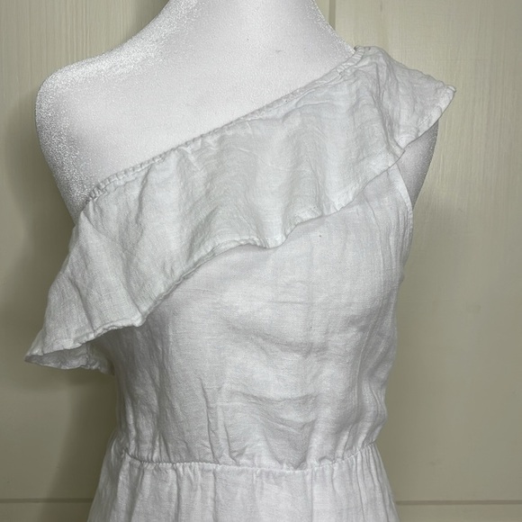 Valentina Naldi Womens White One Shoulder Ruffle 100% Linen Dress Sz S - Picture 2 of 9